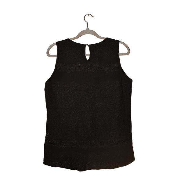 WHITE HOUSE BLACK MARKET $78 Black Stretch Knit Lace Sleeveless Shell Top Medium - Picture 2 of 4